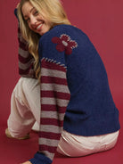 Umgee Midnight Petal Flower Striped Long Sleeve Sweater-Women's Shirts & Tops-Shop Z & Joxa