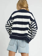 Umgee Midnight Wave Cable-Knit Stripe Button-Up Cardigan-Women's Shirts & Tops-Shop Z & Joxa