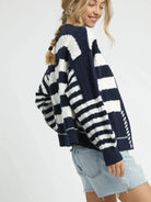 Umgee Midnight Wave Cable-Knit Stripe Button-Up Cardigan-Women's Shirts & Tops-Shop Z & Joxa