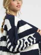 Umgee Midnight Wave Cable-Knit Stripe Button-Up Cardigan-Women's Shirts & Tops-Shop Z & Joxa