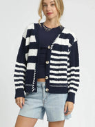 Umgee Midnight Wave Cable-Knit Stripe Button-Up Cardigan-Women's Shirts & Tops-Shop Z & Joxa
