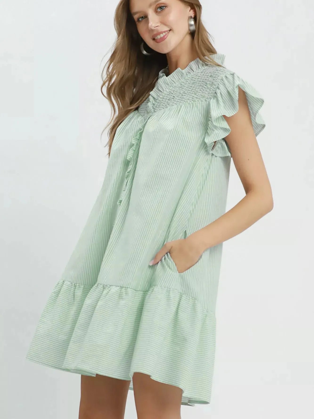 Umgee Mint Condition Smocked Yoke Ruffle Dress-Women's Dresses-Shop Z & Joxa
