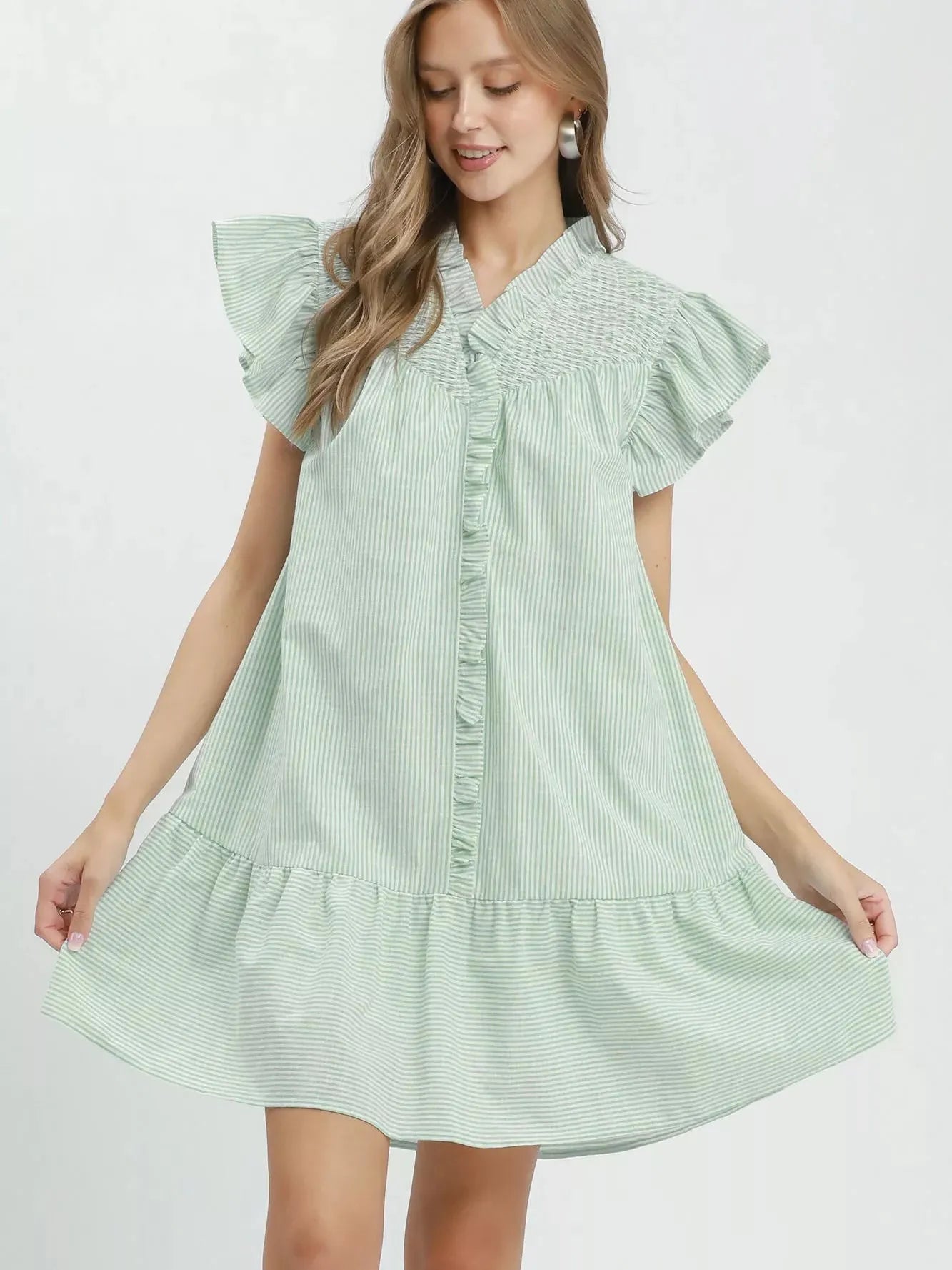 Umgee Mint Condition Smocked Yoke Ruffle Dress-Women's Dresses-Shop Z & Joxa