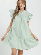 Umgee Mint Condition Smocked Yoke Ruffle Dress-Women's Dresses-Shop Z & Joxa