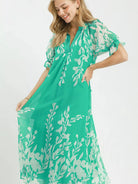 Umgee Mint to Be Floral Print Tie Waist Midi Dress-Women's Dresses-Shop Z & Joxa