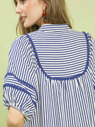 Umgee Modern Mariner Navy Stripe Puff Sleeve Midi Dress-Women's Dresses-Shop Z & Joxa