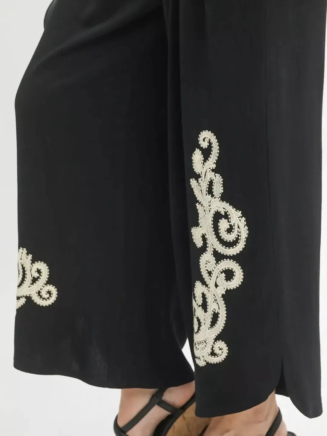 Umgee Moonflower Linen Embroidered Wide-Leg Boho Pants-Women's Pants-Shop Z & Joxa