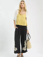 Umgee Moonflower Linen Embroidered Wide-Leg Boho Pants-Women's Pants-Shop Z & Joxa