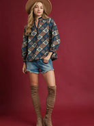 Umgee Moonlit Garden Abstract Print Ruffle Neck Top-Women's Shirts & Tops-Shop Z & Joxa