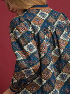 Umgee Moonlit Garden Abstract Print Ruffle Neck Top-Women's Shirts & Tops-Shop Z & Joxa