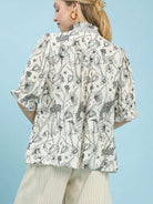Umgee Moonlit Meadow Florat Print Top with Stripe Trim-Women's Shirts & Tops-Shop Z & Joxa