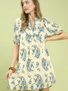 Umgee Moonlit Paisley Scallop Trim Tiered Mini Dress-Women's Dresses-Shop Z & Joxa