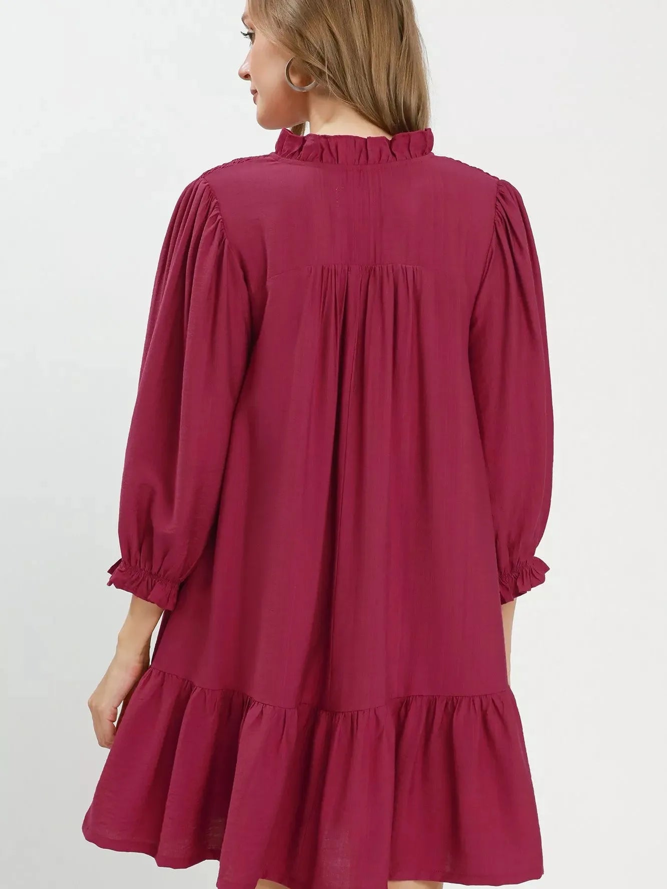 Umgee Mulberry Kiss Smocked Tiered Mini Dress with Ruffles-Women's Dresses-Shop Z & Joxa