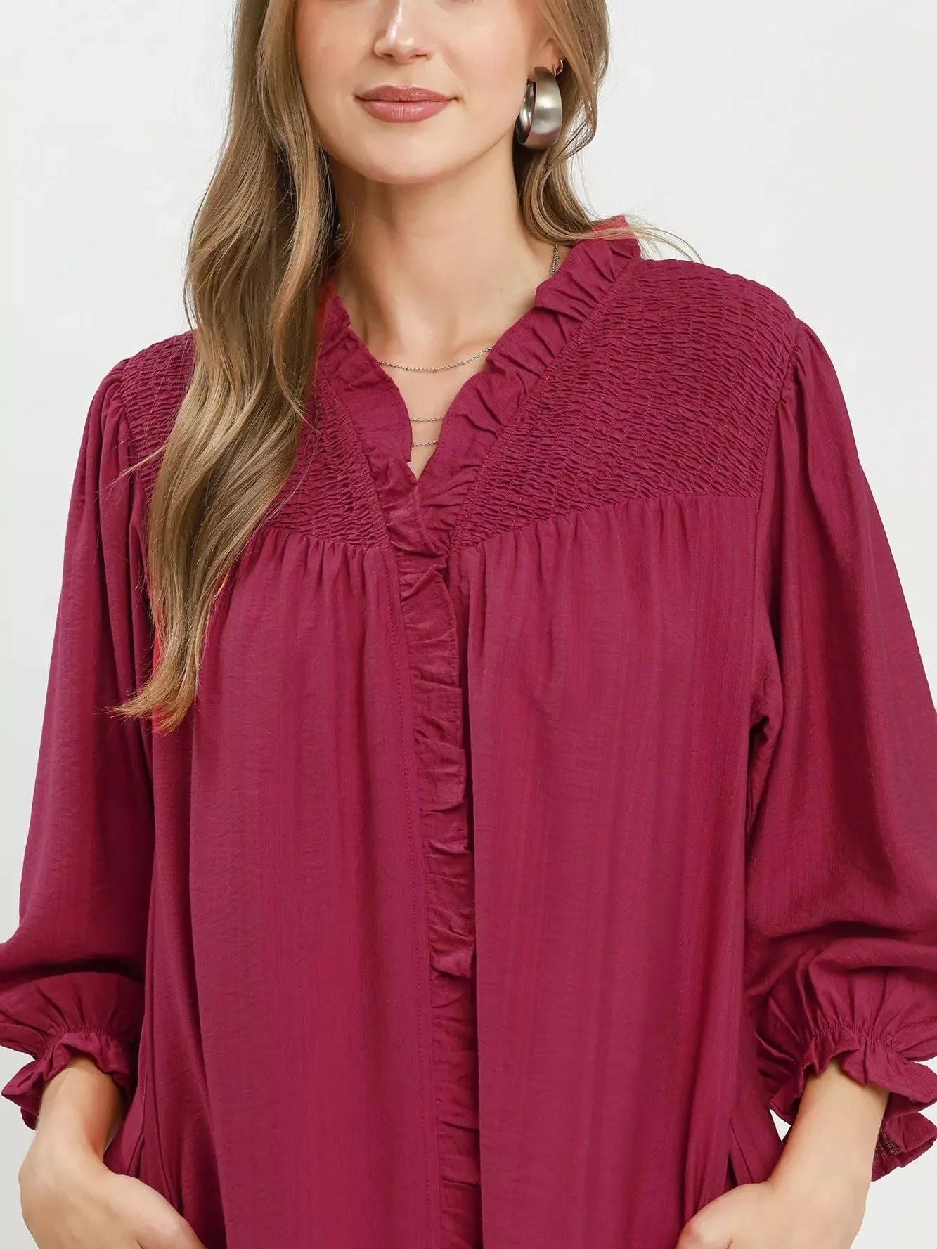Umgee Mulberry Kiss Smocked Tiered Mini Dress with Ruffles-Women's Dresses-Shop Z & Joxa