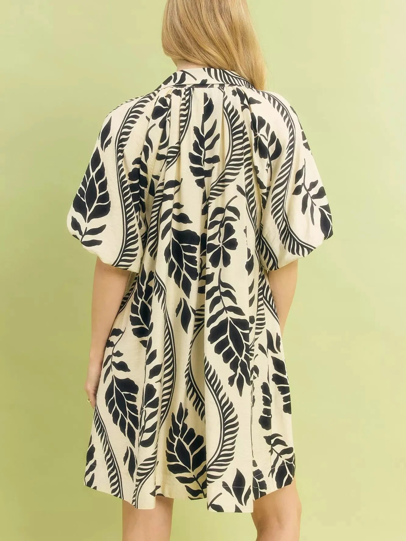 Umgee Noir Botanica Black Leaf Print Mini Dress