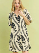 Umgee Noir Botanica Black Leaf Print Mini Dress-Women's Dresses-Shop Z & Joxa