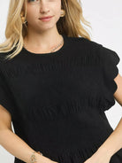 Umgee Noir Whisper Short Sleeve Smocked Peplum Blouse-Women's Shirts & Tops-Shop Z & Joxa