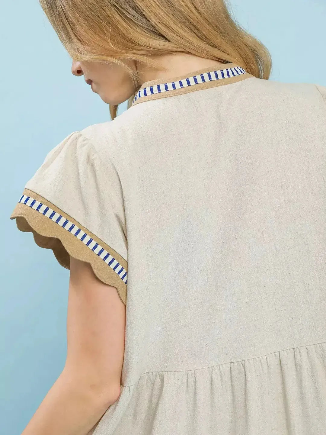 Umgee Oat & Honey Linen Color Block Flutter Sleeve Dress-Women's Dresses-Shop Z & Joxa