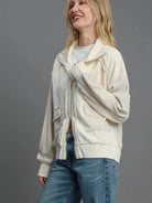 Umgee Oatmeal Appeal Two-Way Jacquard Zip-Up Jacket in Ecru-Coats & Jackets-Shop Z & Joxa