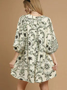 Umgee Olive Echo Boho Paisley Balloon Sleeve Mini Dress-Women's Dresses-Shop Z & Joxa