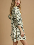 Umgee Olive Echo Boho Paisley Balloon Sleeve Mini Dress-Women's Dresses-Shop Z & Joxa