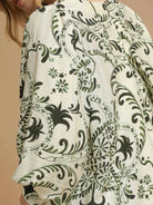 Umgee Olive Echo Boho Paisley Balloon Sleeve Mini Dress-Women's Dresses-Shop Z & Joxa