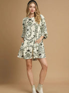 Umgee Olive Echo Boho Paisley Balloon Sleeve Mini Dress-Women's Dresses-Shop Z & Joxa