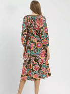 Umgee Olive Muse Abstract Print Embroidered Belted Midi Dress-Women's Dresses-Shop Z & Joxa