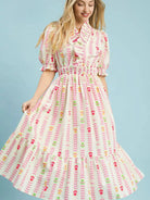 Umgee Painted Garden Ruffle Smocked Midi Dress-Women's Dresses-Shop Z & Joxa