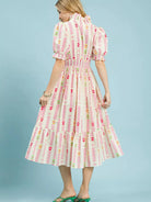 Umgee Painted Garden Ruffle Smocked Midi Dress in Cream-Women's Dresses-Shop Z & Joxa