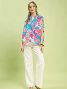 Umgee Painted Petals Abstract Print Oversized Blouse-Women's Shirts & Tops-Shop Z & Joxa