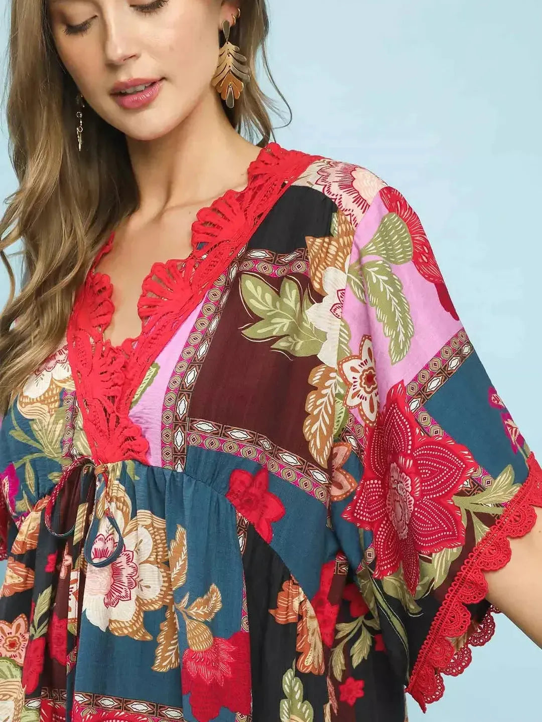 Umgee Painted Skies Abstract Print V-Neck Mini Dress-Women's Dresses-Shop Z & Joxa