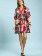 Umgee Painted Skies Abstract Print V-Neck Mini Dress-Women's Dresses-Shop Z & Joxa