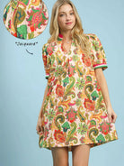 Umgee Party Garden Jacquard Abstract Print Mini Dress-Women's Dresses-Shop Z & Joxa