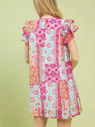 Umgee Patch Me Pretty Pink Patchwork Flutter Sleeve Mini Dress-Women's Dresses-Shop Z & Joxa