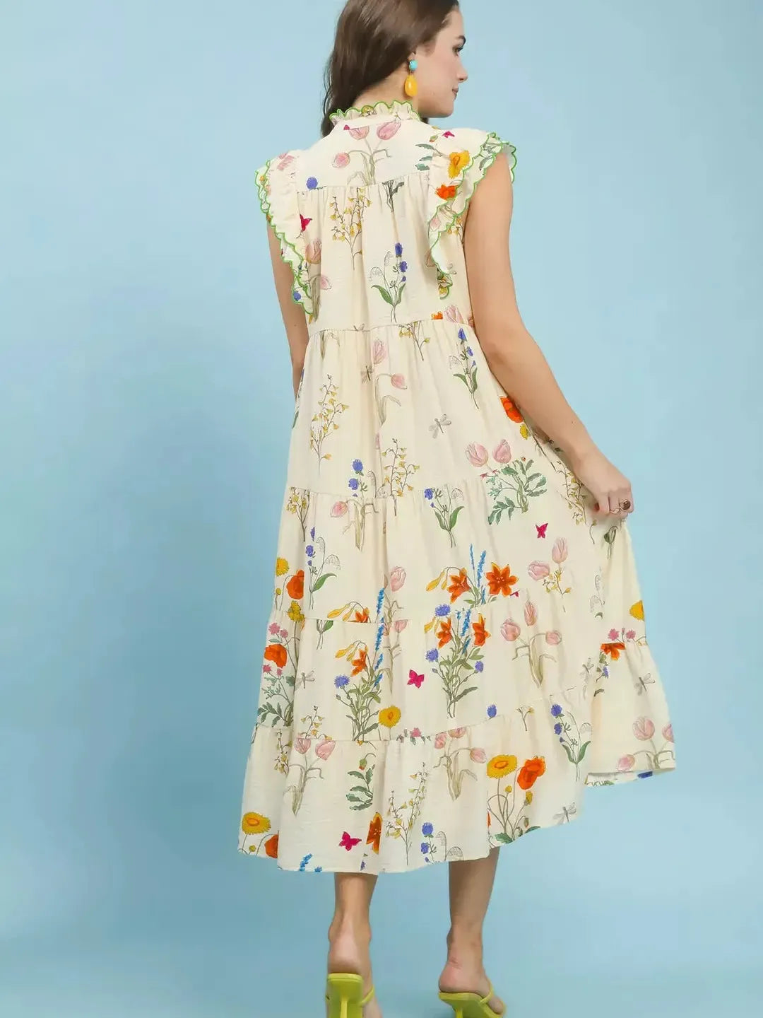 Umgee Petal Poetry Floral Scalloped Ruffles Tiered Midi Dress-Women's Dresses-Shop Z & Joxa