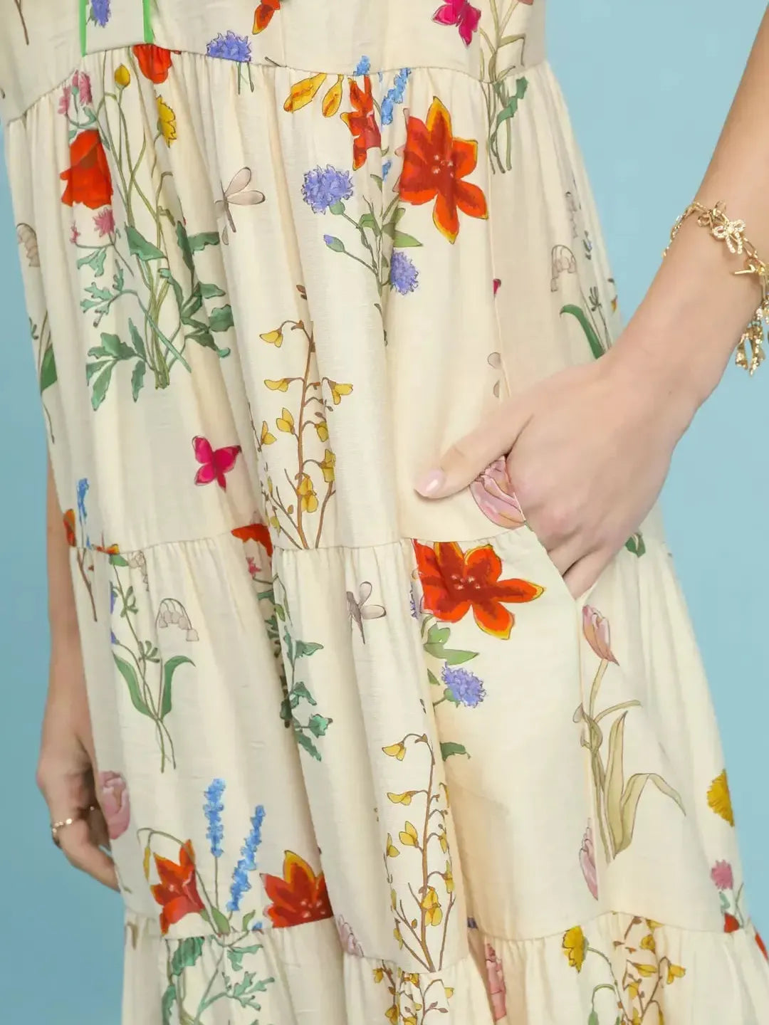 Umgee Petal Poetry Floral Scalloped Ruffles Tiered Midi Dress-Women's Dresses-Shop Z & Joxa