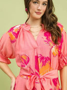 Umgee Pink Prairie Floral Flounce Sleeve Belted Midi Dress-Women's Dresses-Shop Z & Joxa