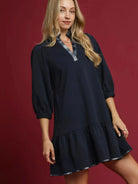 Umgee Plaid Romance Ruffle Hem Dress with Plaid Trim-Women's Dresses-Shop Z & Joxa