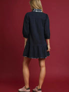 Umgee Plaid Romance Ruffle Hem Dress with Plaid Trim-Women's Dresses-Shop Z & Joxa