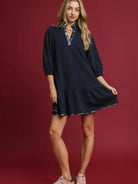 Umgee Plaid Romance Ruffle Hem Dress with Plaid Trim-Women's Dresses-Shop Z & Joxa