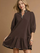 Umgee Plaid Whimsy French Terry Plaid Trim Ruffle Hem Dress-Women's Dresses-Shop Z & Joxa