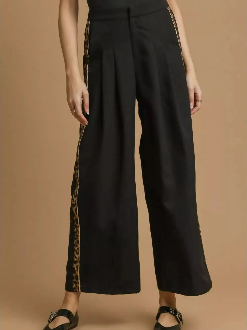Umgee Pleat Me Pretty Wide-Leg Contrast Trim Pants in Black-Women's Pants-Shop Z & Joxa