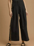 Umgee Pleat Me Pretty Wide-Leg Contrast Trim Pants in Black-Women's Pants-Shop Z & Joxa