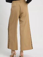Umgee Pleat Me Pretty Wide-Leg Contrast Trim Pants in Latte-Women's Pants-Shop Z & Joxa