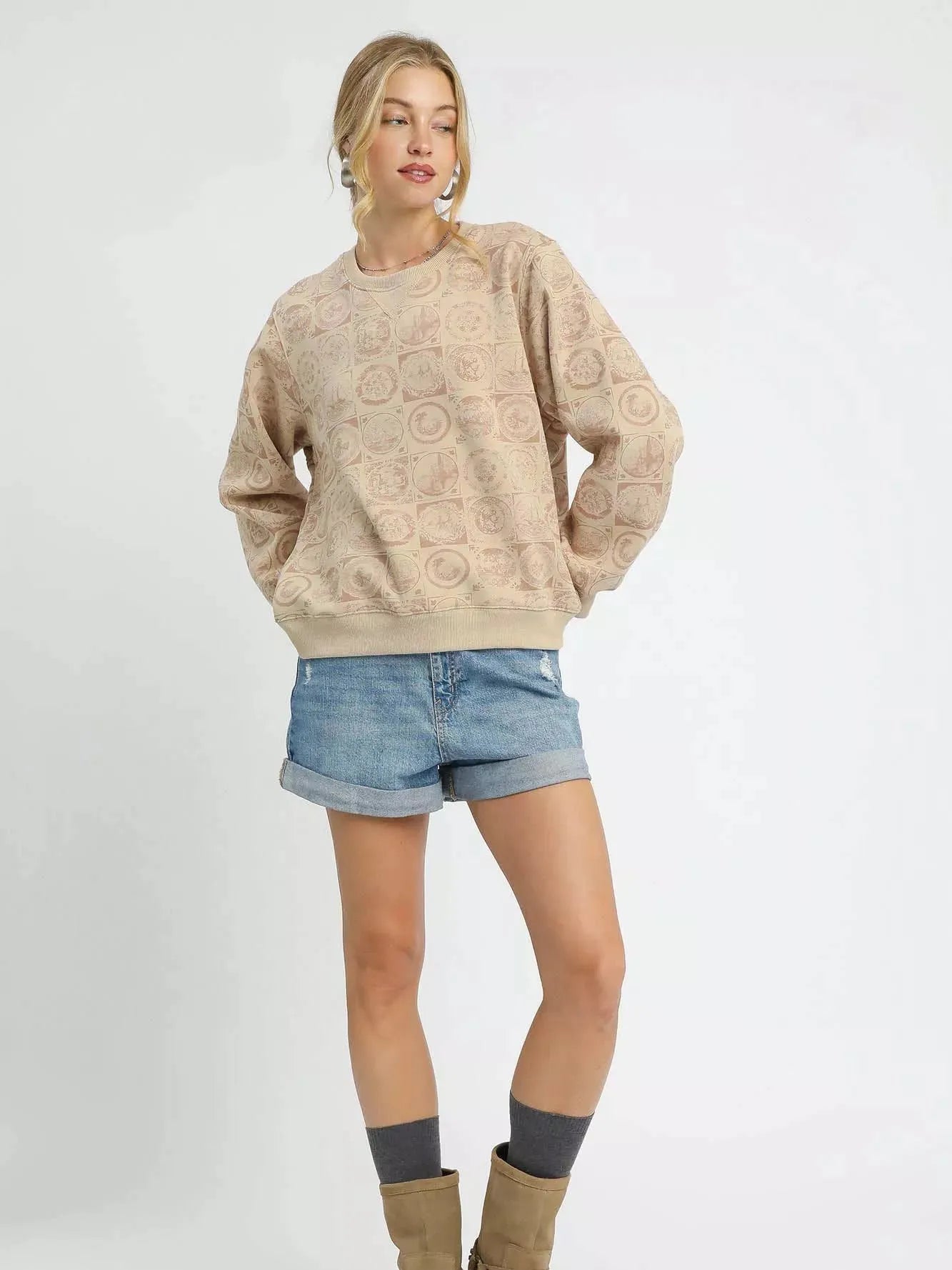 Umgee Pocket Change Coin Stamp Long Sleeve Sweatshirt-Women's Shirts & Tops-Shop Z & Joxa