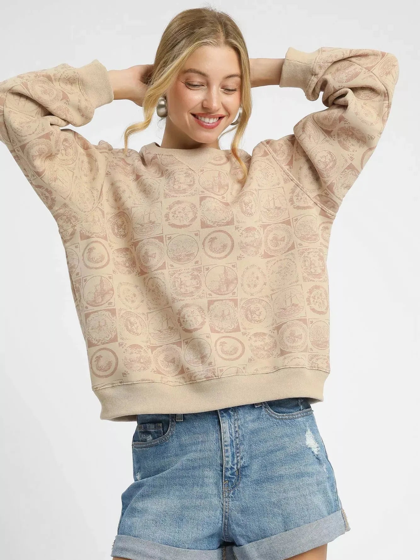 Umgee Pocket Change Coin Stamp Long Sleeve Sweatshirt-Women's Shirts & Tops-Shop Z & Joxa