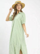 Umgee Prairie Picnic Sage Gingham Midi Dress-Women's Dresses-Shop Z & Joxa