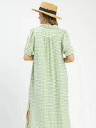 Umgee Prairie Picnic Sage Gingham Midi Dress-Women's Dresses-Shop Z & Joxa