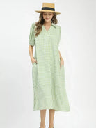 Umgee Prairie Picnic Sage Gingham Midi Dress-Women's Dresses-Shop Z & Joxa